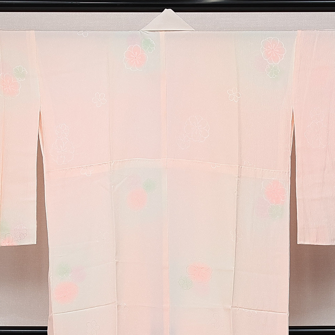 未使用品 長襦袢 無双袖 身丈135cm 裄丈69cm 正絹 Nランク 紋意匠 (花柄) XLサイズ しつけ糸 ピンク系 RP 1239-14522