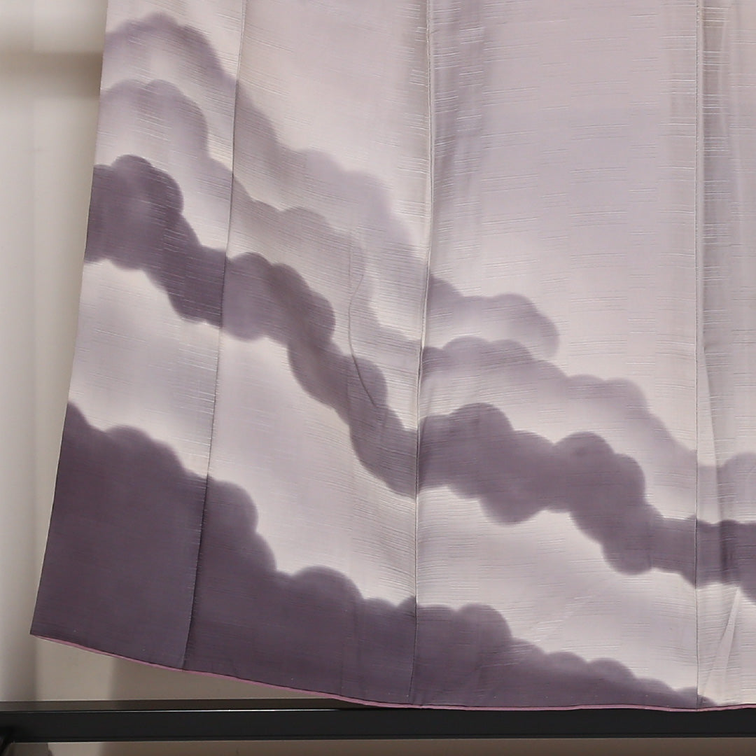 訪問着 袷 身丈153cm 裄64cm 正絹 紫系 Cランク 風景柄 雲 山 1212-00445-5220 1212-00445