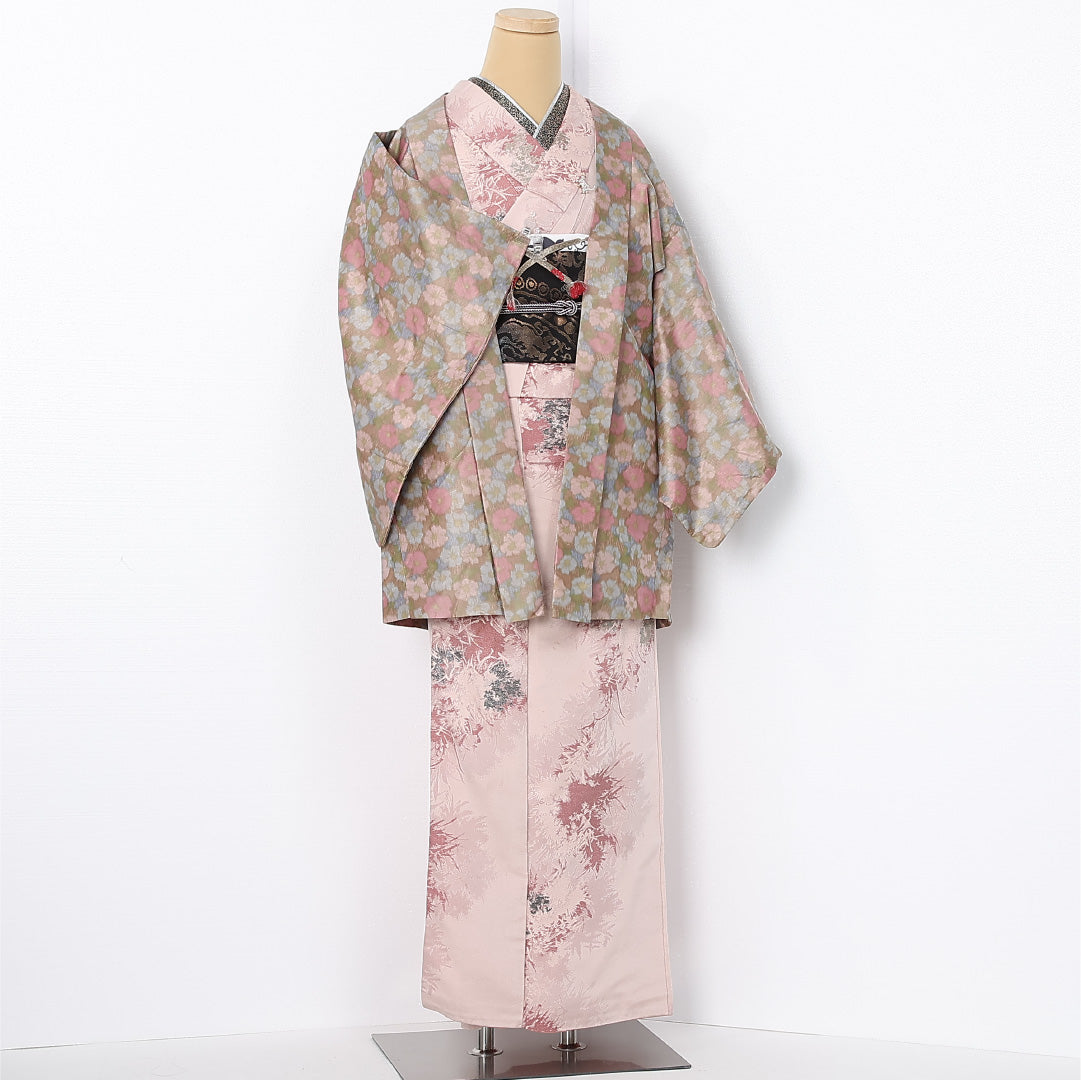 アンティーク 羽織 (銘仙) 袷 身丈82cm 裄丈63cm 正絹 Aランク Sサイズ 紐あり 花柄 多色系 M4 1232-12517