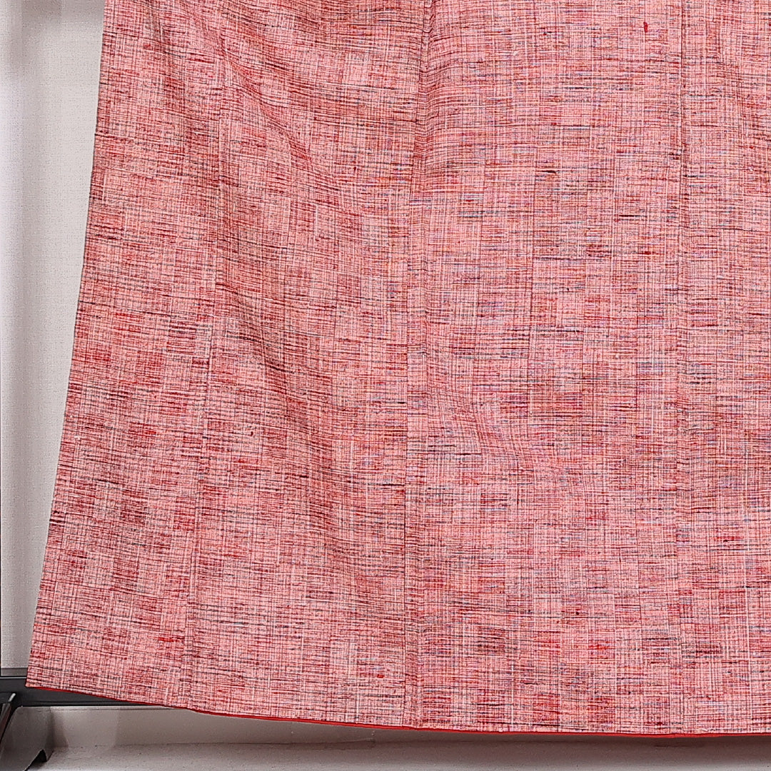 真綿紬 袷 身丈160cm 裄丈53cm 正絹 Sランク カジュアル 広衿 Lサイズ 市松 赤系 RP 1223-10126