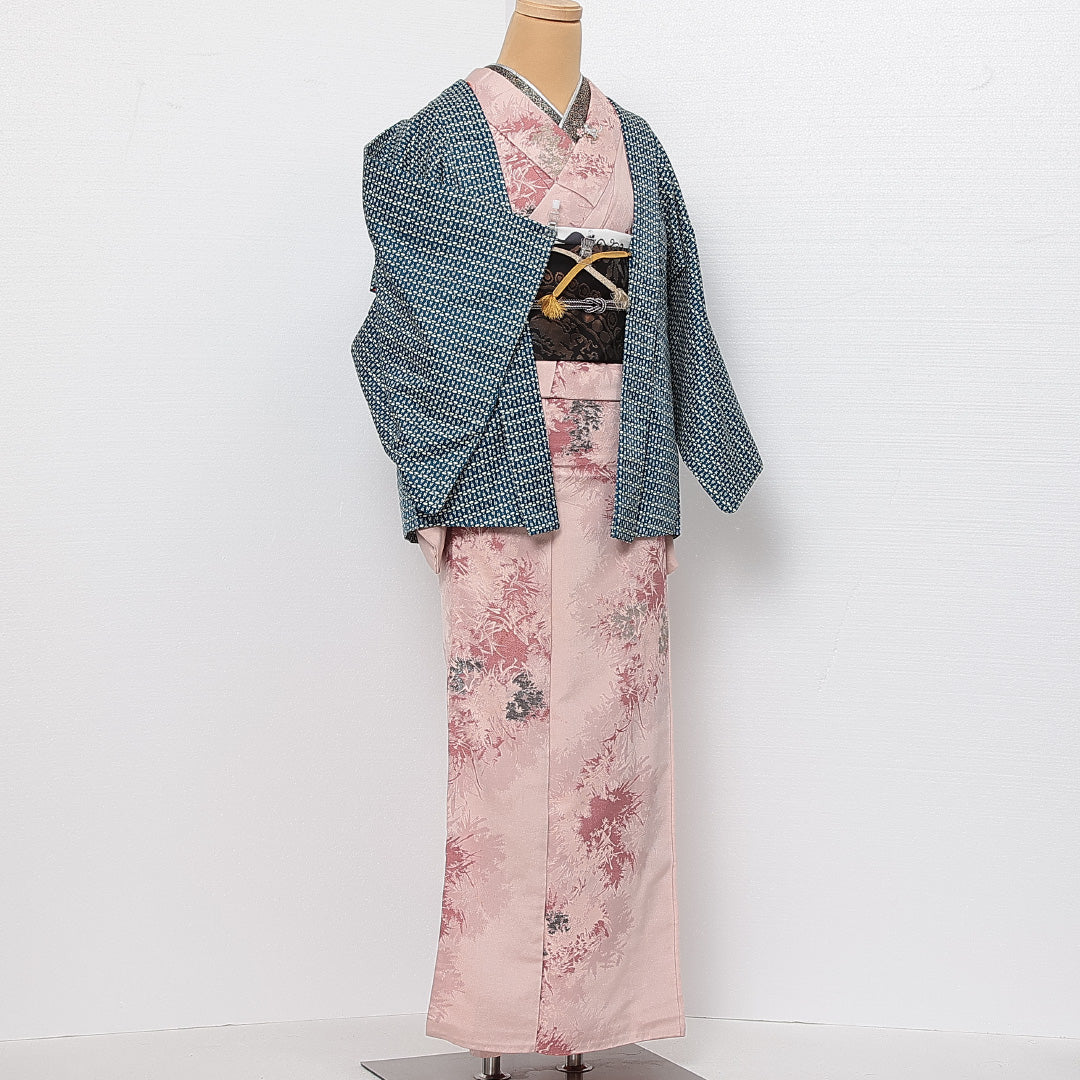 アンティーク 羽織 袷 身丈68cm 裄丈62cm 正絹 Cランク Sサイズ 紐あり 唐草 青系 RP 1232-13843
