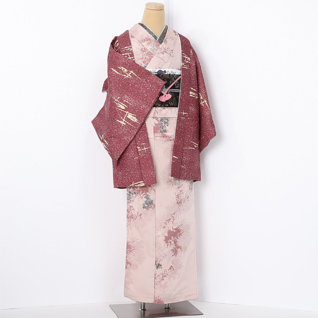 洗える着物 羽織 袷 身丈80cm 裄丈64cm ポリエステル Aランク カジュアル Mサイズ 紐あり 創作柄 紫系 HP 1232-12525