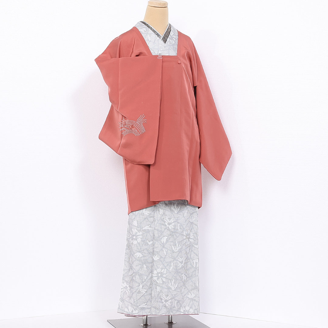 道行コート 袷 身丈88cm 裄丈66cm 正絹 Sランク セミフォーマル Mサイズ 刺繍 紅葉 ピンク系 RP 1237-10623
