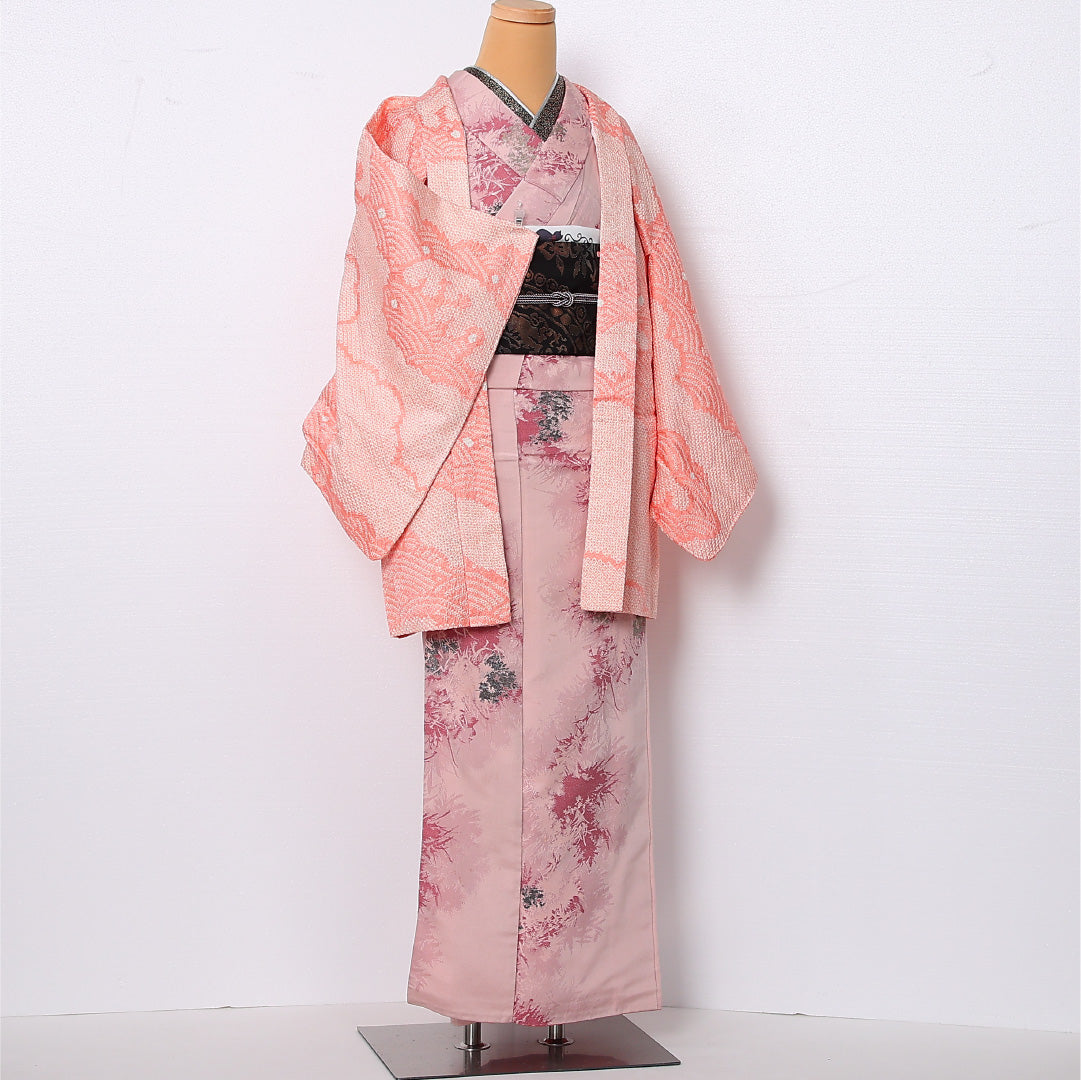 羽織 袷 身丈82cm 裄丈65cm 正絹 Sランク カジュアル Mサイズ 雲 ピンク系 RP 1232-12769
