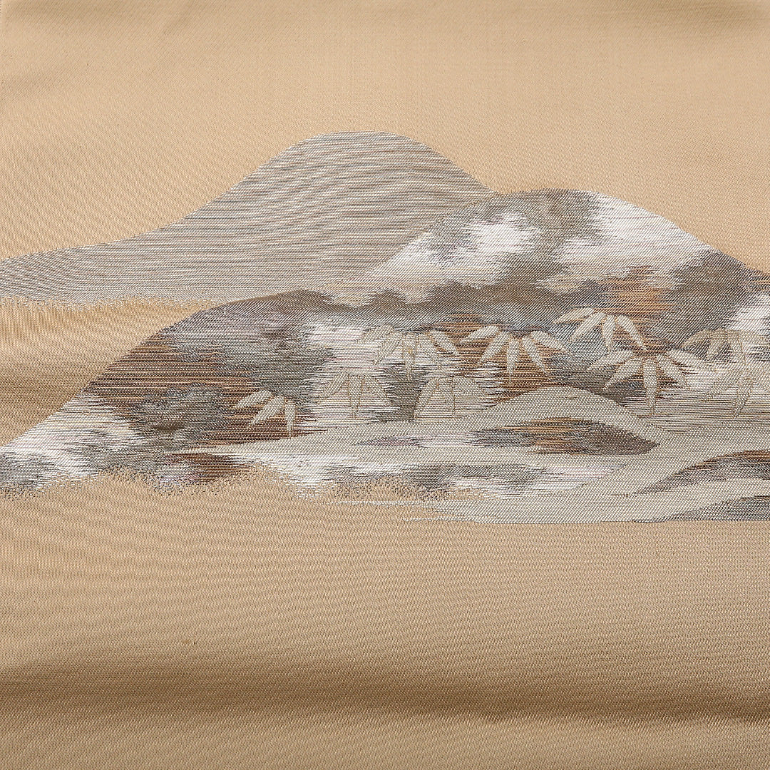 八寸名古屋帯 Sランク 帯丈332cm 正絹 ポイント柄 名古屋仕立て 織り セミフォーマル 綴れ織 遠山 秋草文 茶系 LP 1245-03008