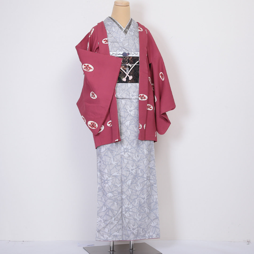 羽織 袷 身丈78cm 裄丈63cm 正絹 Sランク カジュアル Sサイズ 紐あり 創作柄 ピンク系 RP 1232-05880