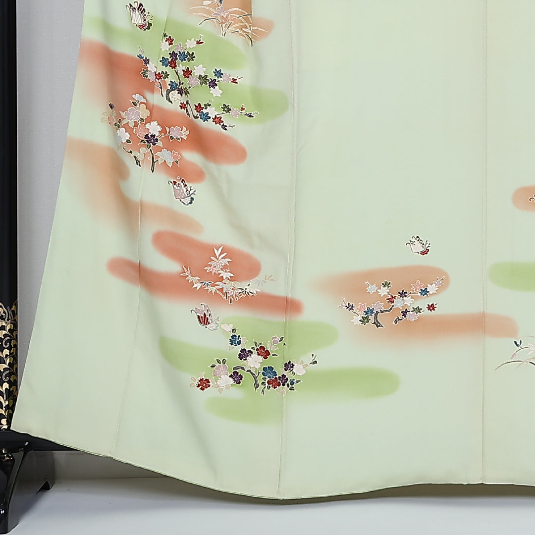 訪問着 袷 身丈163cm 裄67.5cm 正絹 揚羽蝶 桜 エ霞 紅葉 Aランク 1212-00744