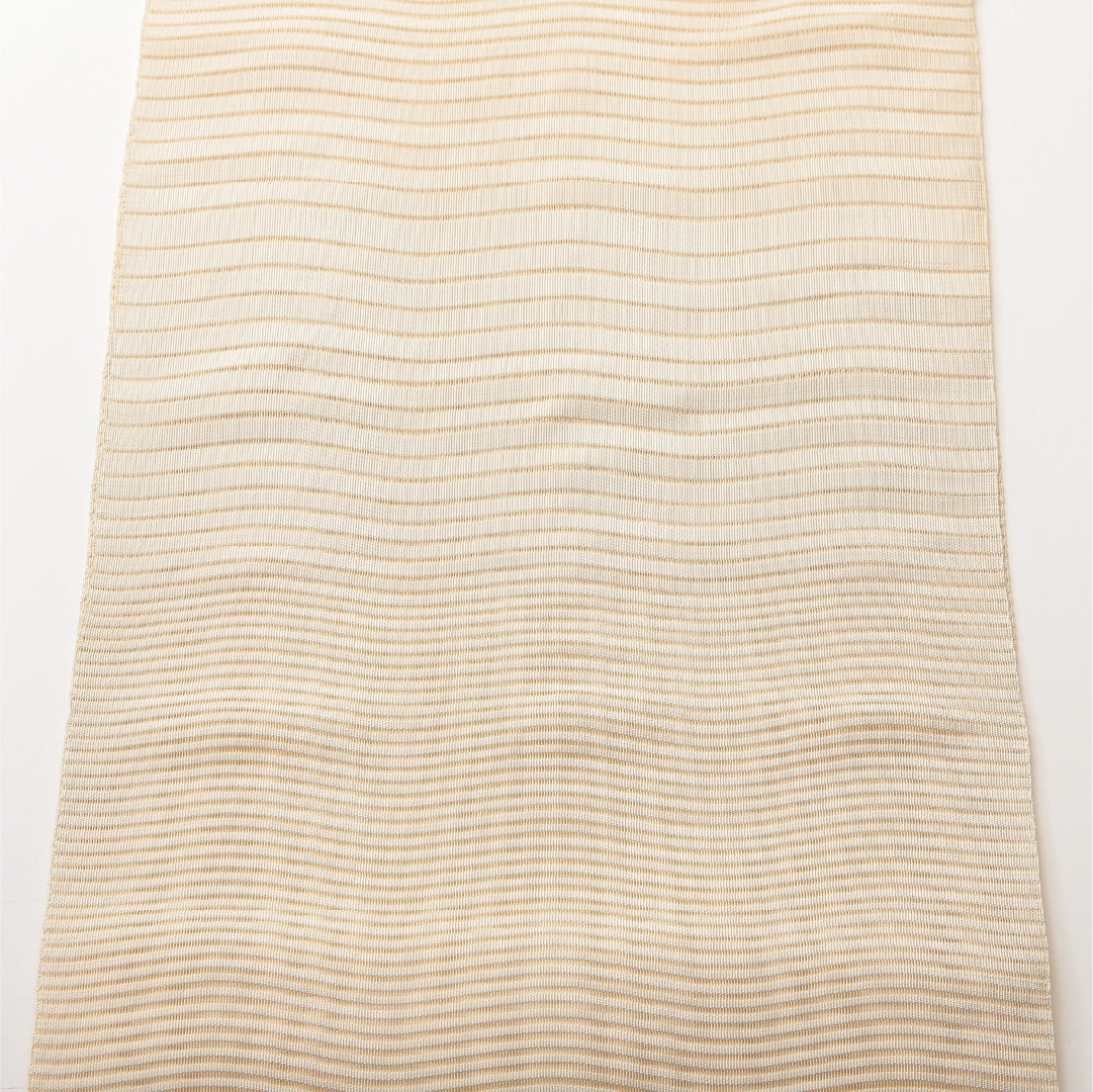 夏物 名古屋帯 ポイント柄 帯丈372cm カジュアル Aランク 正絹 絽 よろけ縞 クリーム系 1224-01991