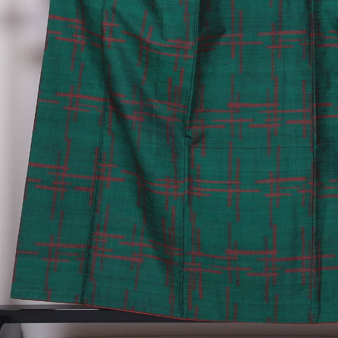 紬(真綿紬) 袷 身丈157cm 裄丈62cm 正絹 Sランク Mサイズ 広衿 カジュアル 創作柄 緑系 1216-03161