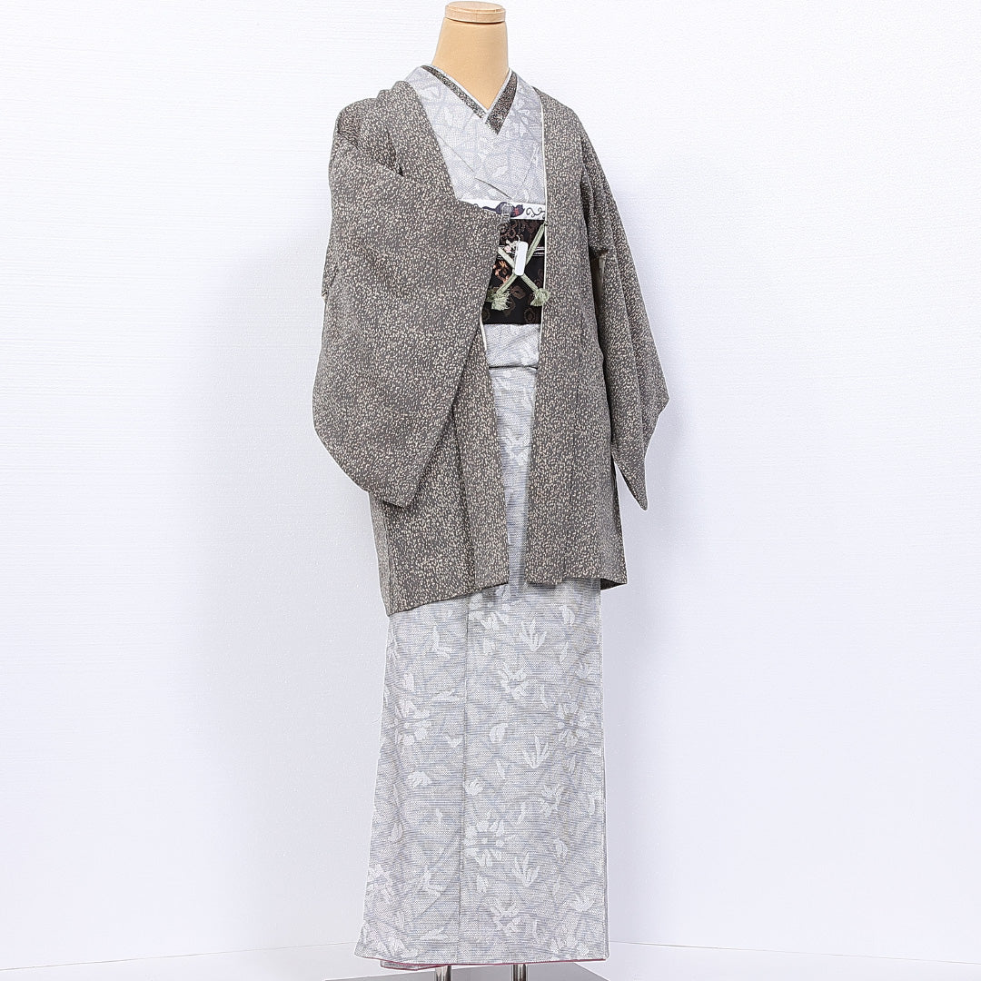 羽織 袷 身丈82cm 裄丈61cm 正絹 Aランク カジュアル Sサイズ 紐あり 抽象柄 茶系 RP 1232-11091
