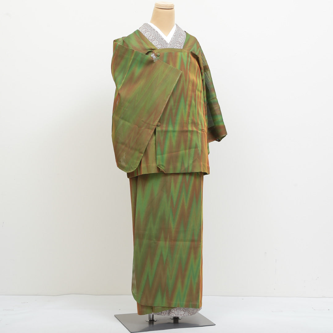 道行コート 夏物 紗 身丈77cm 裄丈~62cm 正絹 Sランク 緑系 夏コート 二部式 墨流し 1217002952819