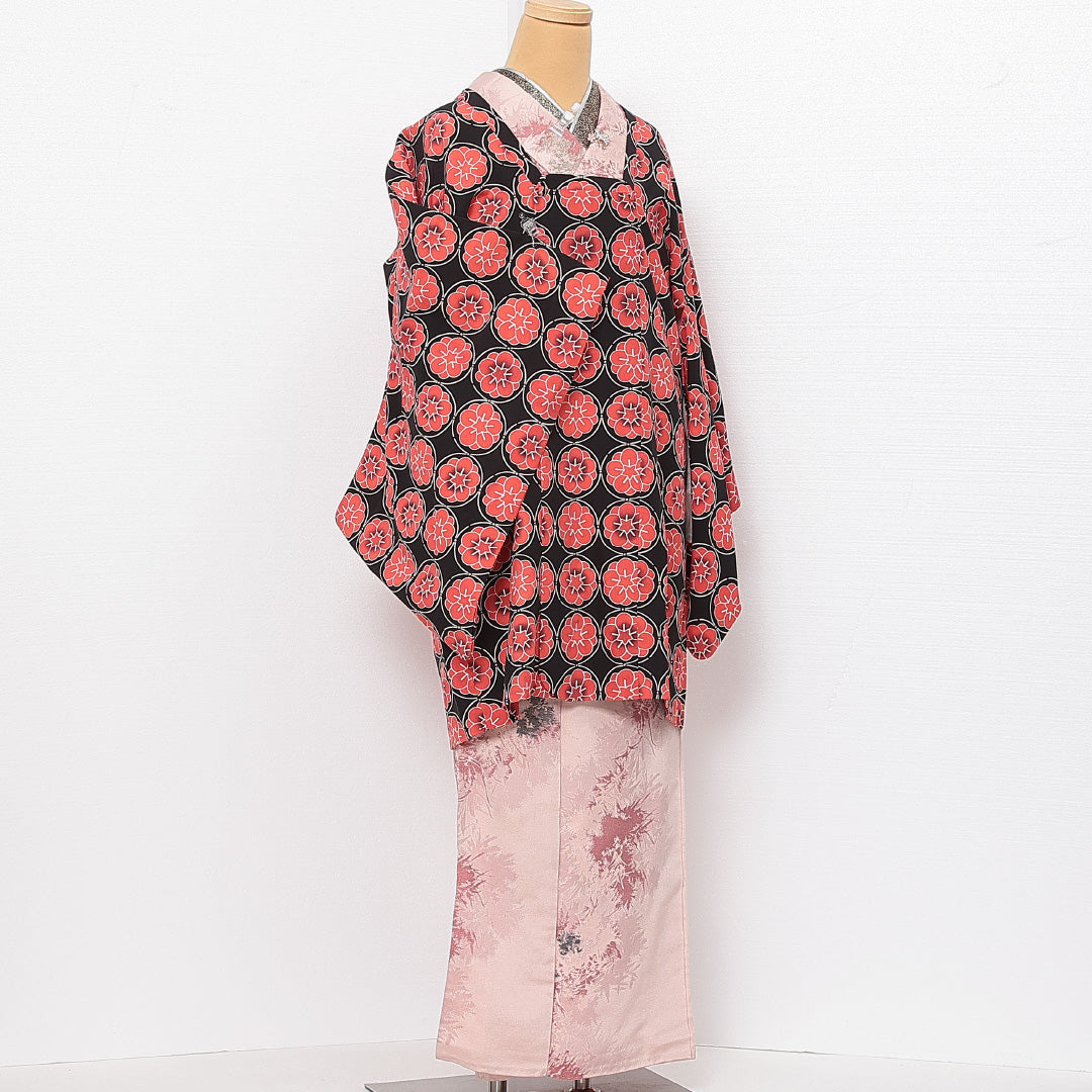道行コート 袷 身丈89cm 裄丈66cm 正絹 Sランク カジュアル Mサイズ ポケットあり 黒系 RP 1237-13895