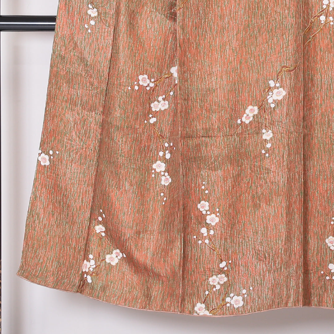 アンティーク 小紋 袷 身丈147cm 裄丈65cm 正絹 Aランク XSサイズ 広衿 梅 朱系 紫系 1215-02093