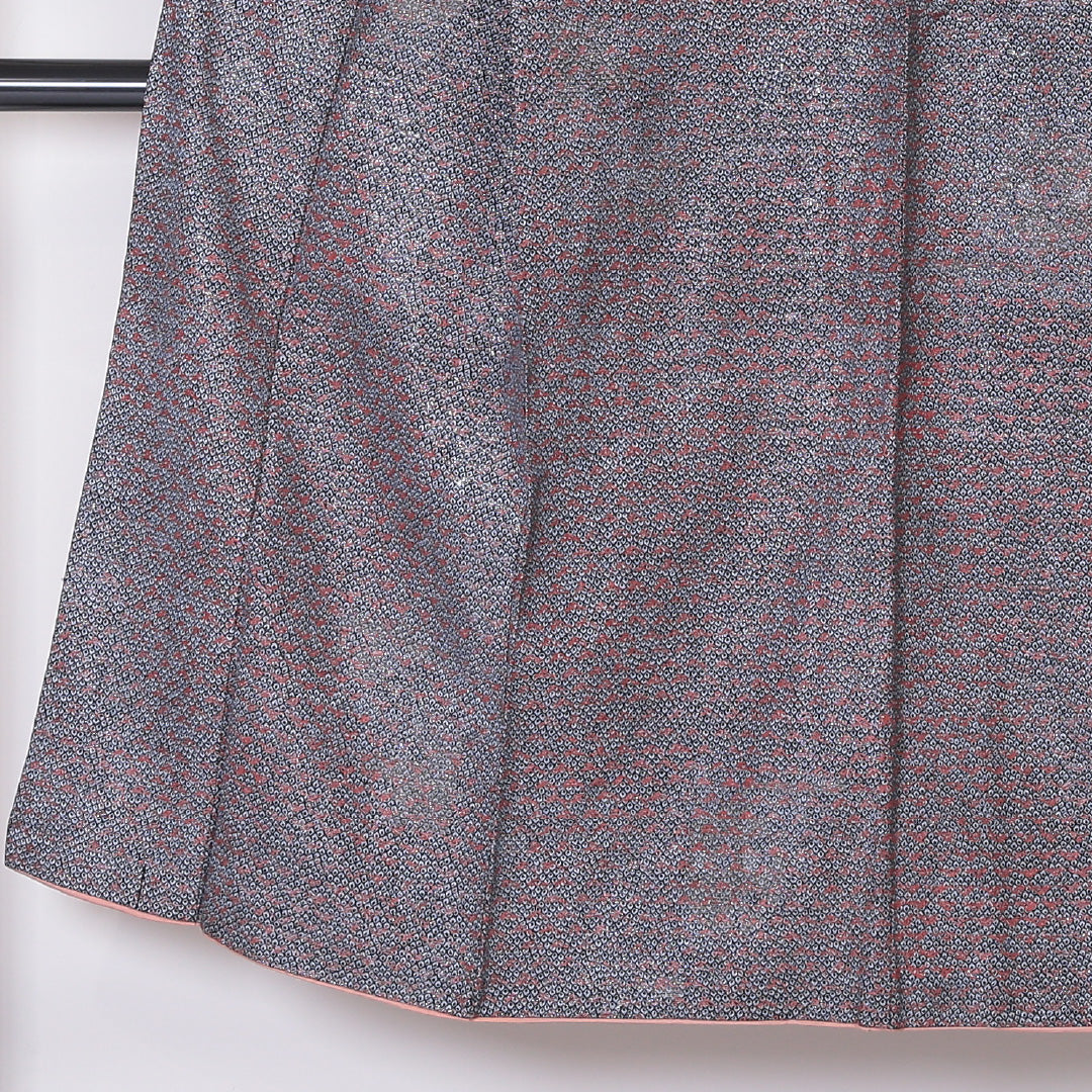 小紋 袷 身丈146cm 裄丈63cm 正絹 Sランク XSサイズ 広衿 インフォーマル 織り出し 笹 黒系 銀系 1215-02042