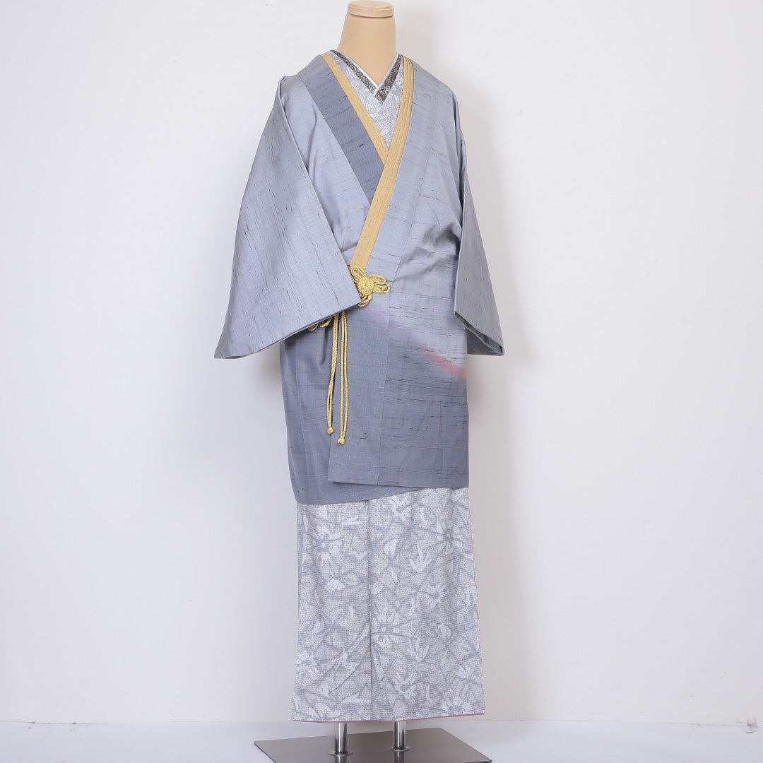 道中着 袷 身丈90cm 裄67.5cm 正絹 Aランク 紬 グレー系 1217-00562
