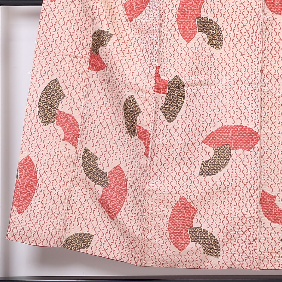 紬 袷 身丈152cm 裄丈65cm 正絹 Aランク Sサイズ バチ衿 カジュアル 扇 朱系 1216-03329