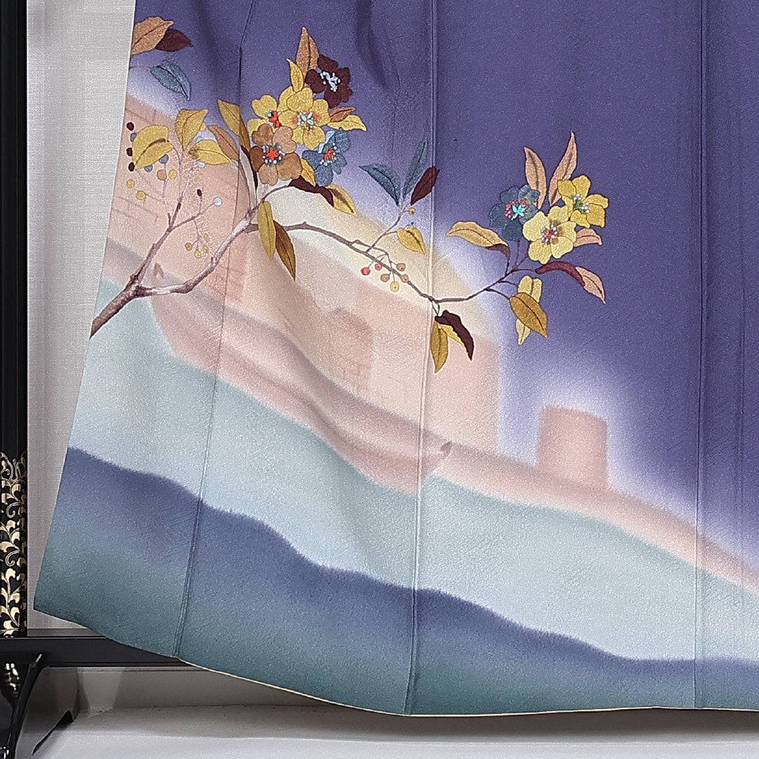 訪問着 身丈159cm 裄丈62cm 正絹 Aランク 袷 剣片喰 広衿 椿 紋意匠 1212-10378