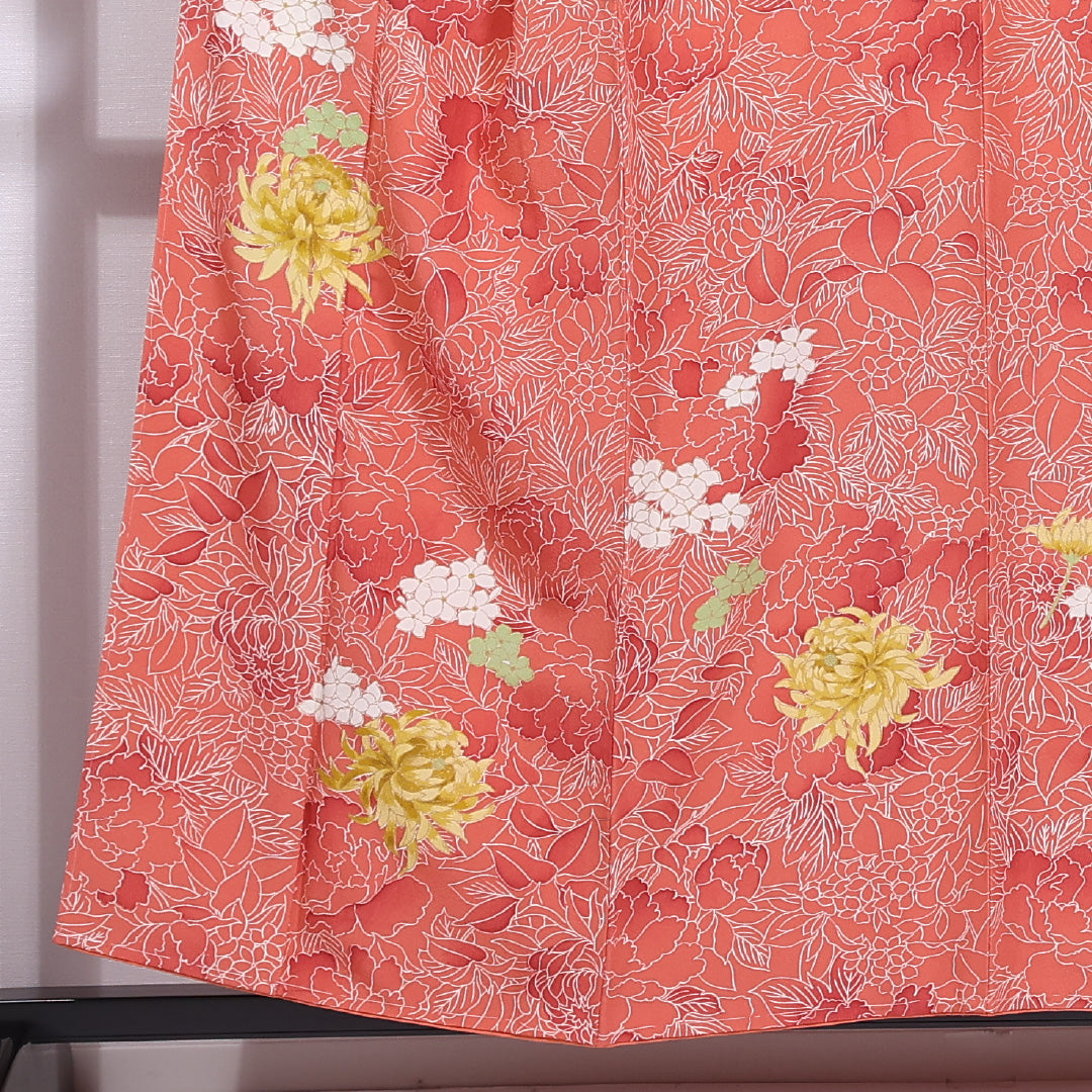 付下げ 袷 身丈155cm 裄丈62cm 正絹 Sランク インフォーマル 広衿 Mサイズ 紫陽花 朱系 RP 1218-11646