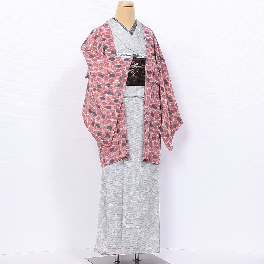 羽織 袷 身丈83cm 裄丈66cm 正絹 Sランク カジュアル Mサイズ 創作柄 ピンク系 RP 1232-11069