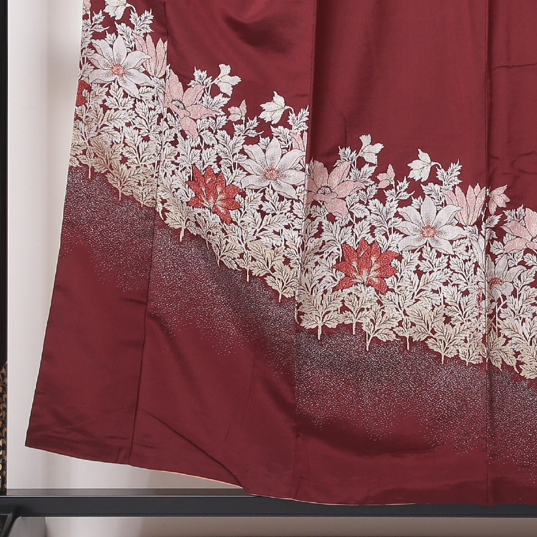 アンティーク 付下げ 袷 身丈155cm 裄丈62cm 正絹 Aランク バチ衿 Mサイズ 芙蓉 赤系 RP 1218-04578