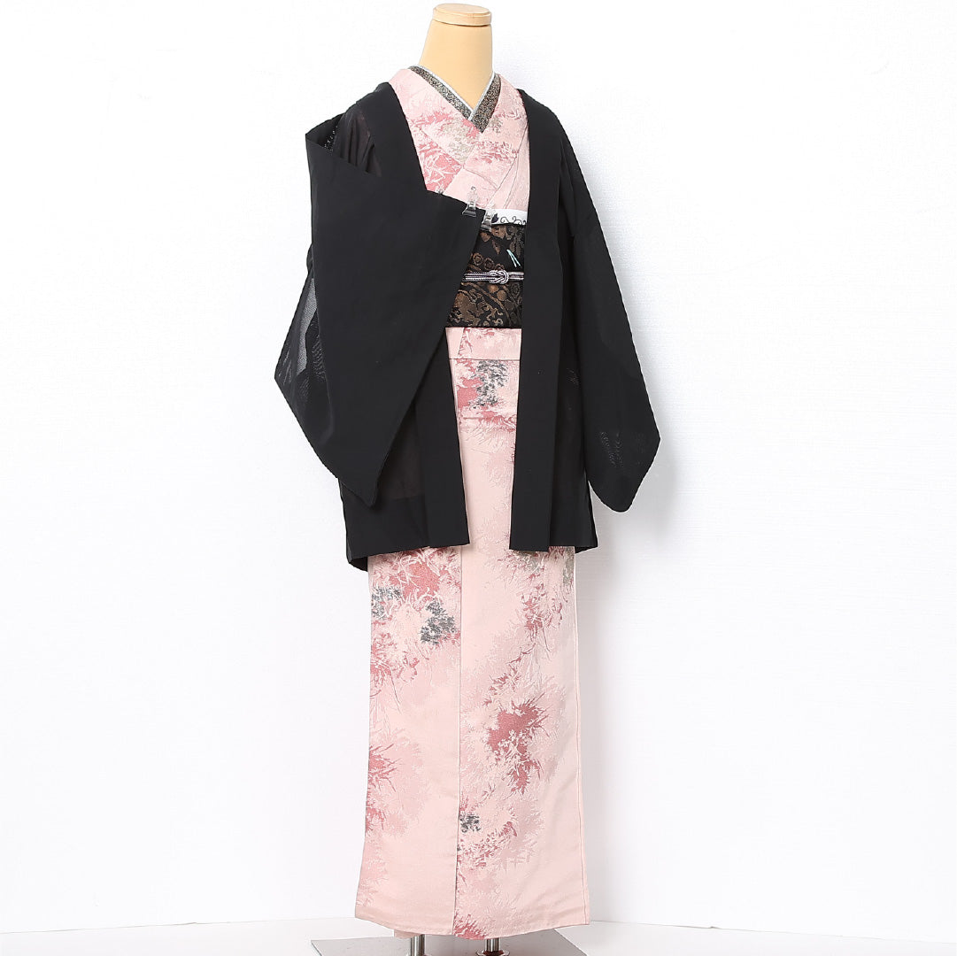 夏物 黒羽織 絽 身丈79cm 裄丈64cm 正絹 Sランク インフォーマル Mサイズ もじり織 紐あり 菖蒲 黒系 RP 1233-12735