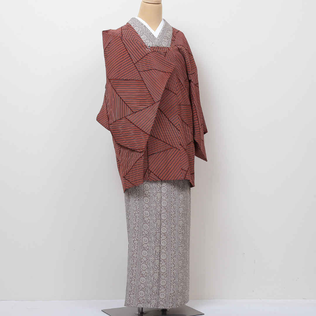 道行コート 身丈83cm 裄丈63cm 正絹 Sランク S モダン 茶系 1217-00351