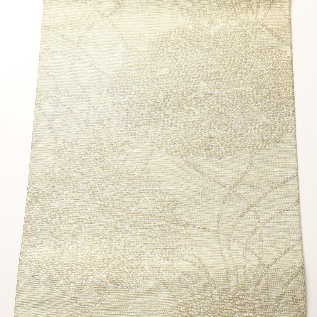 新古品 夏物 袋帯 帯丈410cm 全通 セミフォーマル Bランク 正絹 絽 花柄 シック 清楚 クリーム系 1223-01485