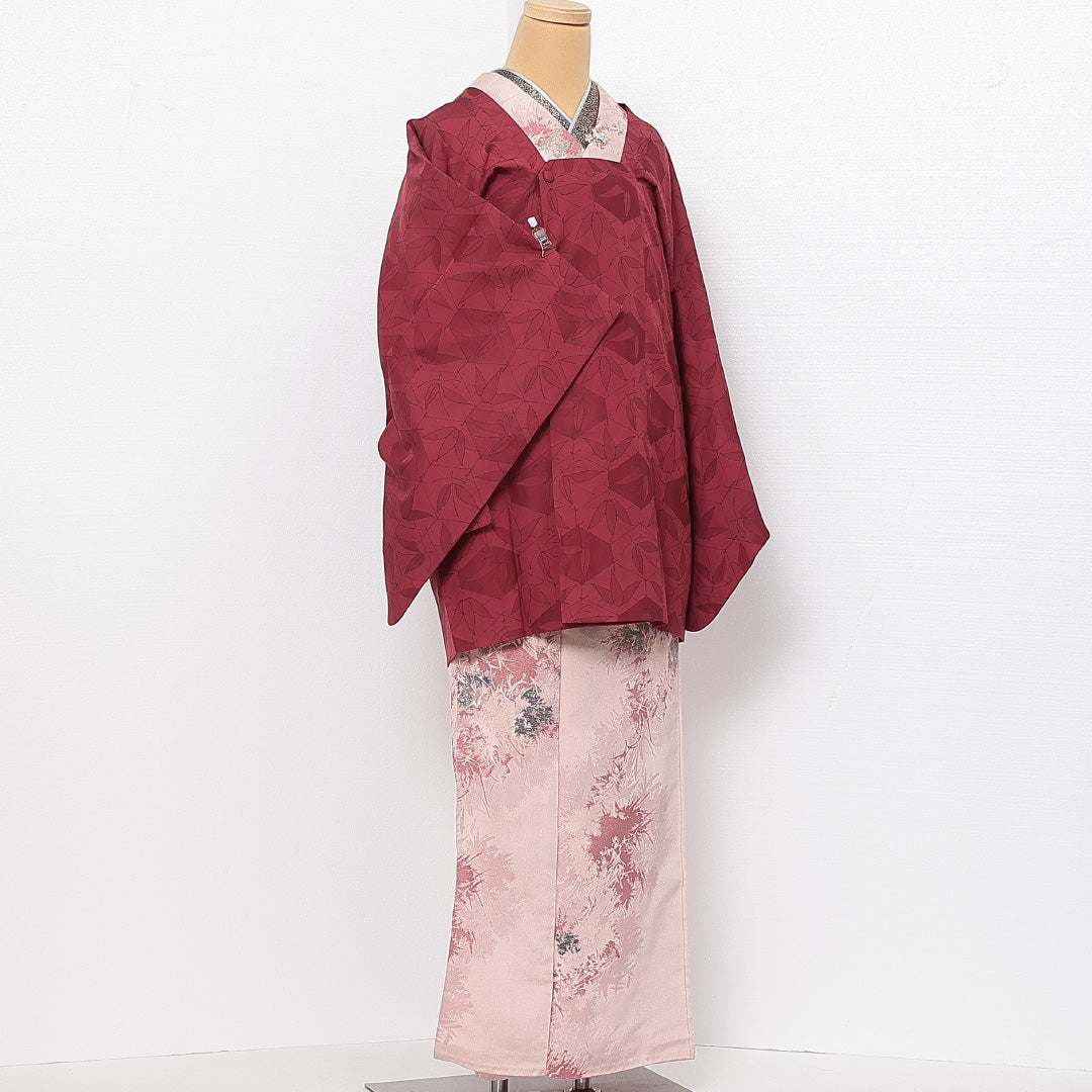 洗える着物 道行コート 単衣 身丈89cm 裄丈64cm ポリエステル Aランク セミフォーマル Mサイズ 菊 松 紫系 RP 1237-13867