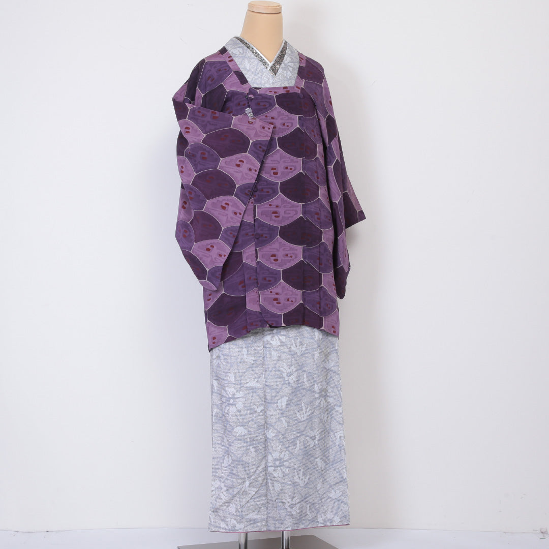 道行コート 身丈85cm 裄丈61.5cm 正絹 Aランク S 紫系 1217-00642