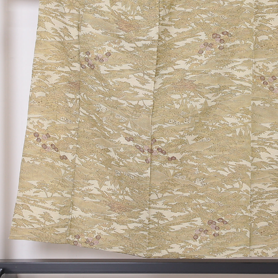 洗える着物 紬 単衣 身丈153cm 裄丈62cm ポリエステル Sランク カジュアル 広衿 Sサイズ 茶屋辻 ベージュ系 RP 1223-03393