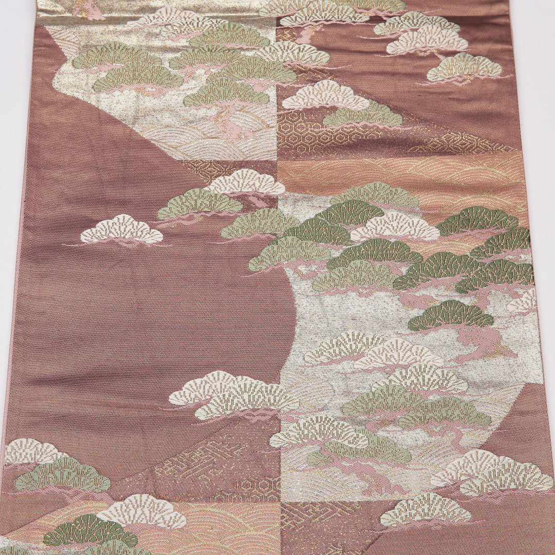 袋帯 帯丈428cm 正絹 六通 セミフォーマル 松 紫系 1243-01148