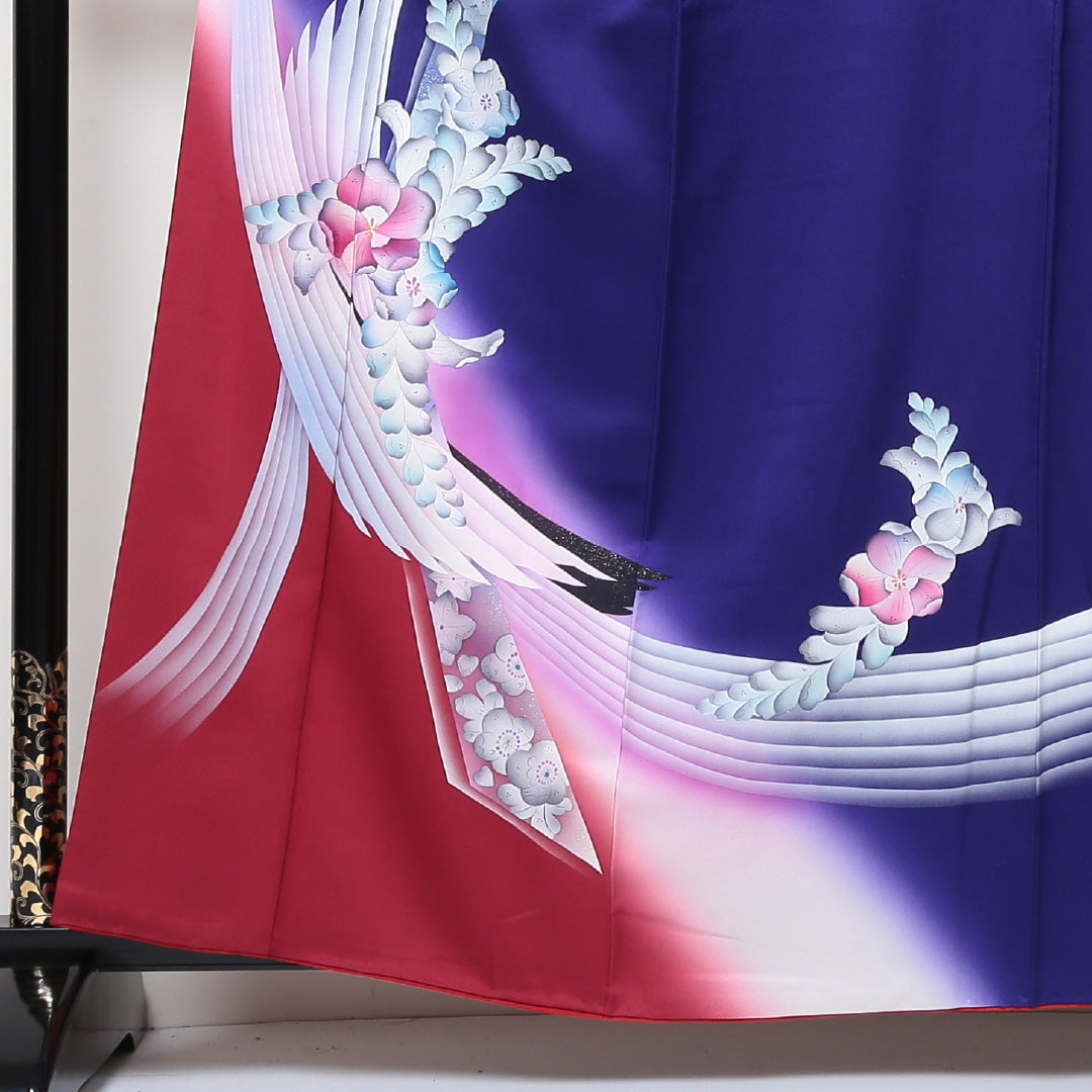 訪問着 袷 身丈160cm 裄丈64cm 正絹 Sランク セミフォーマル 広衿 Lサイズ 花柄 紫系 PO 1217-04377