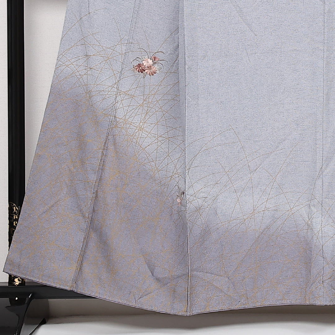訪問着 袷 身丈150cm 裄丈61cm Sランク 正絹 広衿 Sサイズ セミフォーマル 蘇州刺繍 菊 シック 気品 グレー系 1212-13598