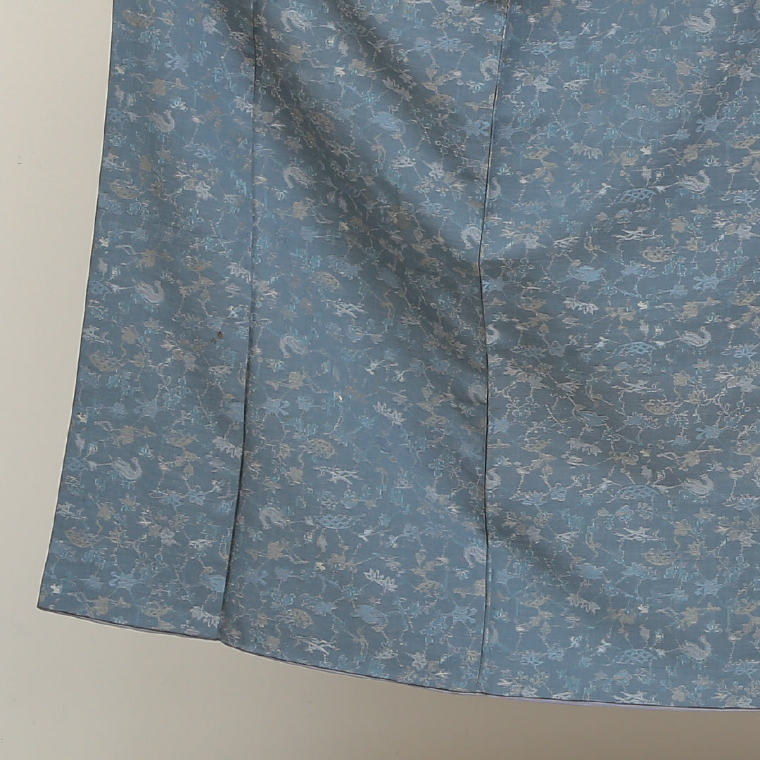 紬 袷 身丈147cm 裄丈63cm 正絹 Aランク XSサイズ 広衿 カジュアル 花鳥風月 青系 1216-02829