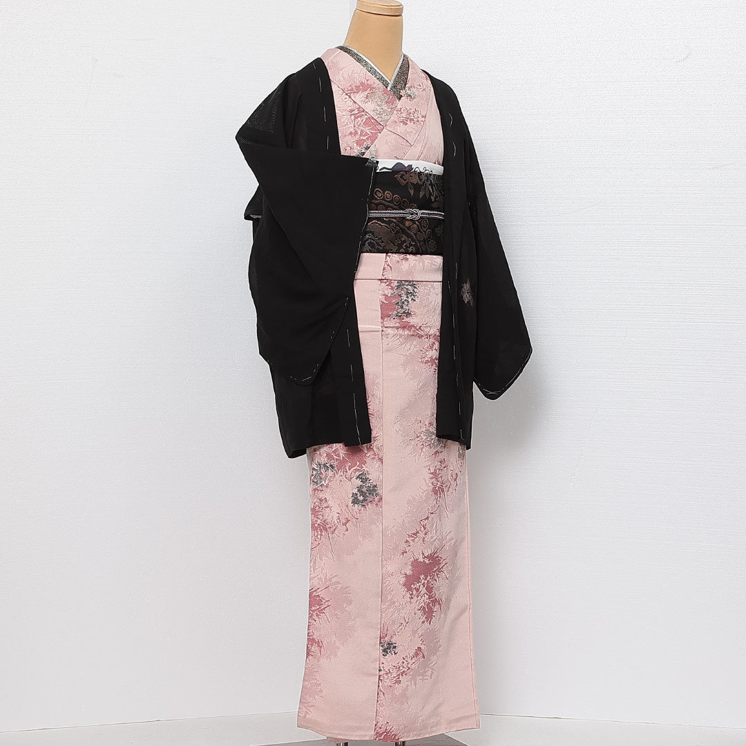 未使用品 黒羽織 絽 身丈80cm 裄丈65cm Sランク 正絹 Mサイズ インフォーマル しつけ糸 もじり織 鉄線 上品 落ち着き 黒系 1217-13849