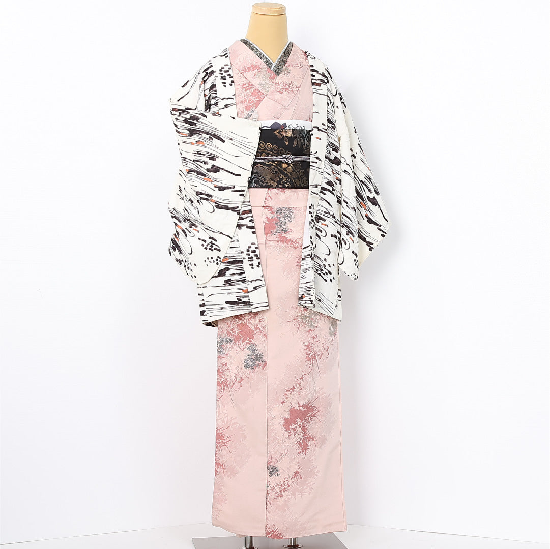 洗える着物 羽織 袷 身丈79cm 裄丈63cm ポリエステル Cランク カジュアル Sサイズ 創作柄 クリーム系 LP 1232-12566
