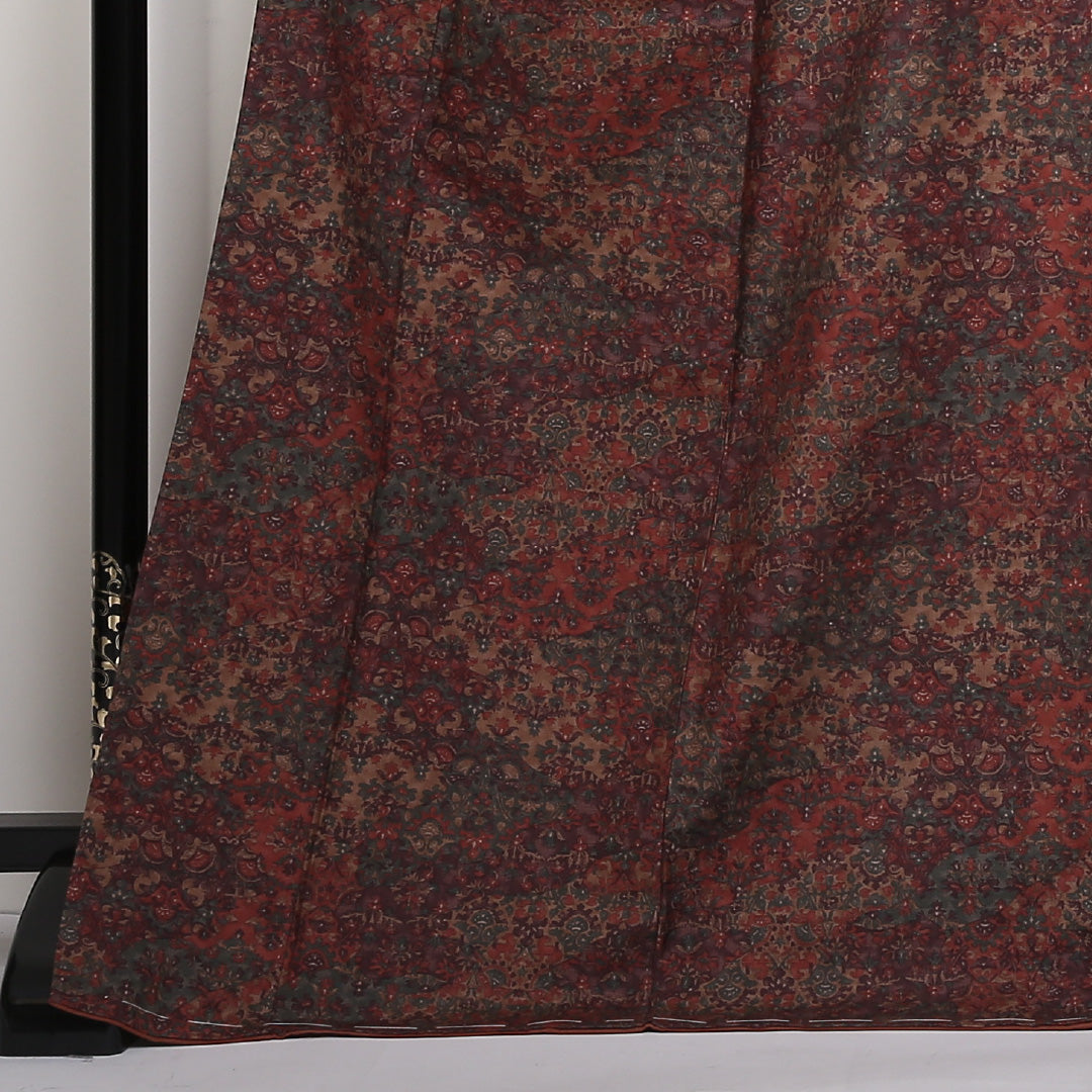 紬 袷 身丈173cm 裄65cm 正絹 茶系 Sランク 更紗 しつけ糸 1216-00661-2614