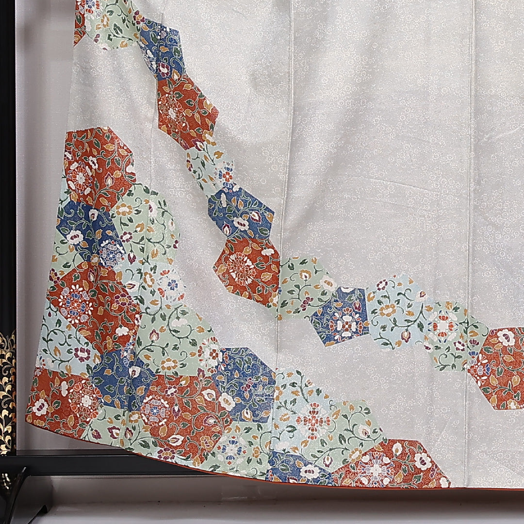 訪問着 袷 身丈158cm 裄丈63cm 正絹 Sランク セミフォーマル 広衿 Mサイズ 金通し 唐華 銀系 RP 1217-04830
