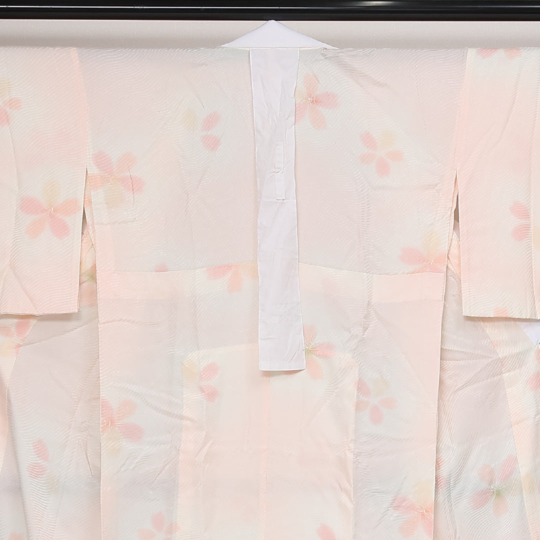 長襦袢 無双袖 身丈132cm 裄丈69cm 正絹 Bランク XLサイズ 花柄 ピンク系 RP 1239-13499