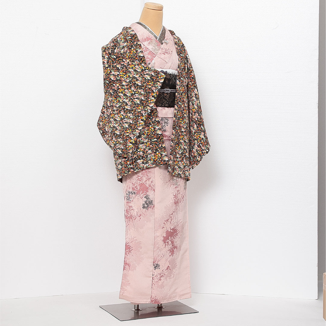 未使用品 洗える着物 羽織 袷 身丈77cm 裄丈64cm ポリエステル Nランク カジュアル Mサイズ しつけ糸 扇 梅 紅葉 多色系 RP 1232-13689