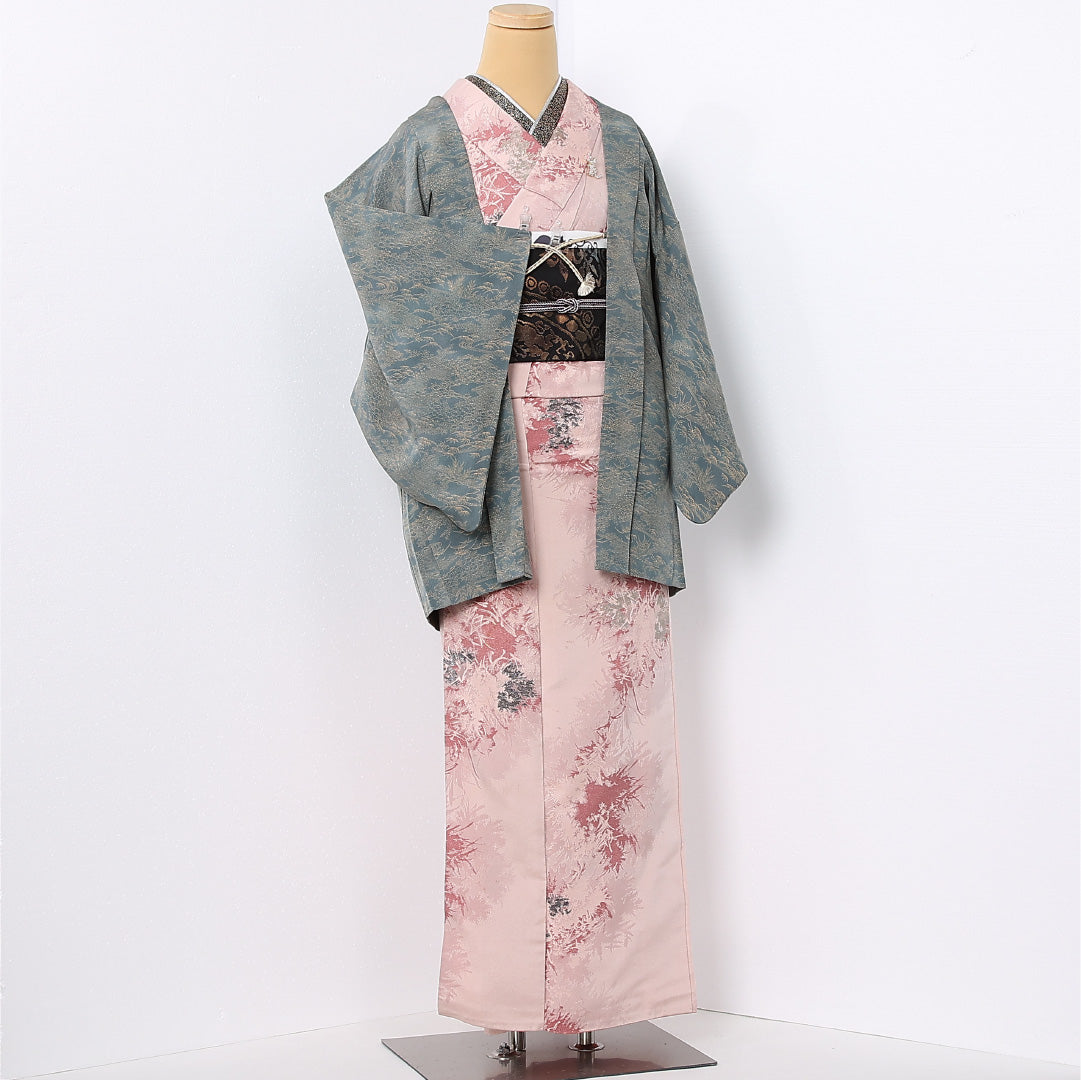 羽織 袷 身丈76cm 裄丈62cm 正絹 Sランク カジュアル Sサイズ 紐あり 八橋 水色系 RP 1232-12718