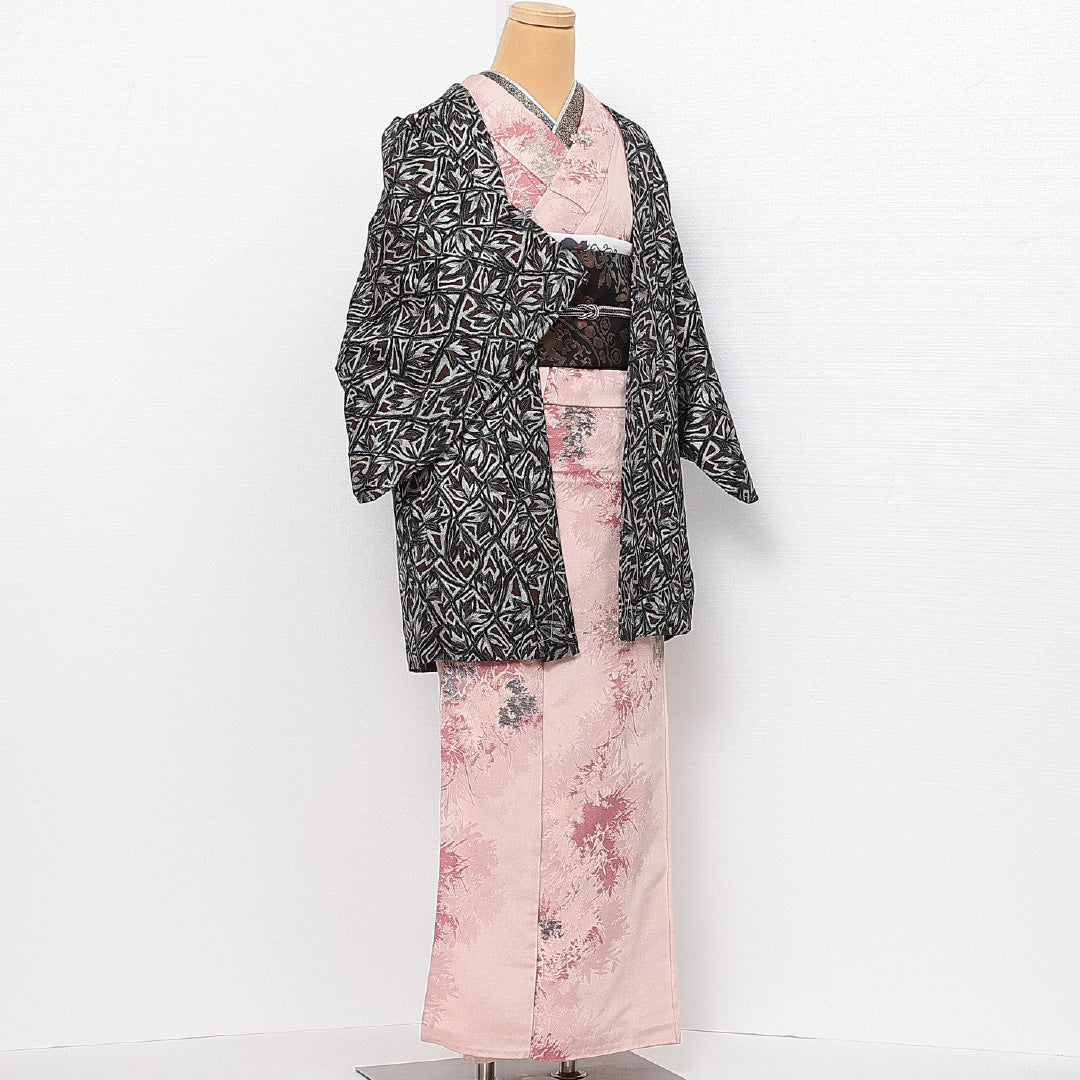 洗える着物 羽織 袷 身丈84cm 裄丈62cm ポリエステル Aランク カジュアル Sサイズ 創作柄 グレー系 HP 1232-13917