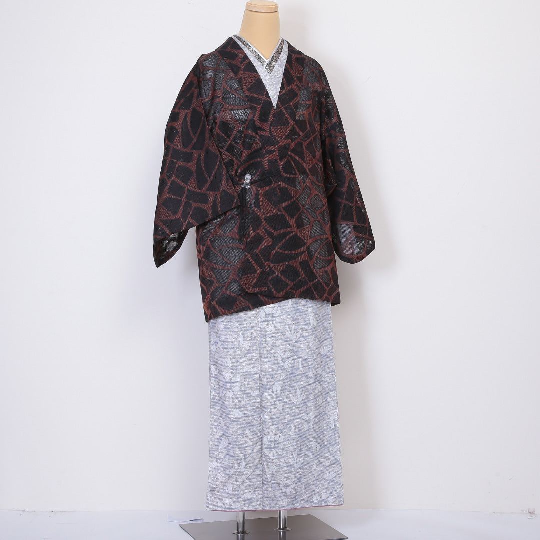 夏物 道中着 羅 身丈80cm 裄64.5cm 正絹 Sランク 茶系 1217-00522