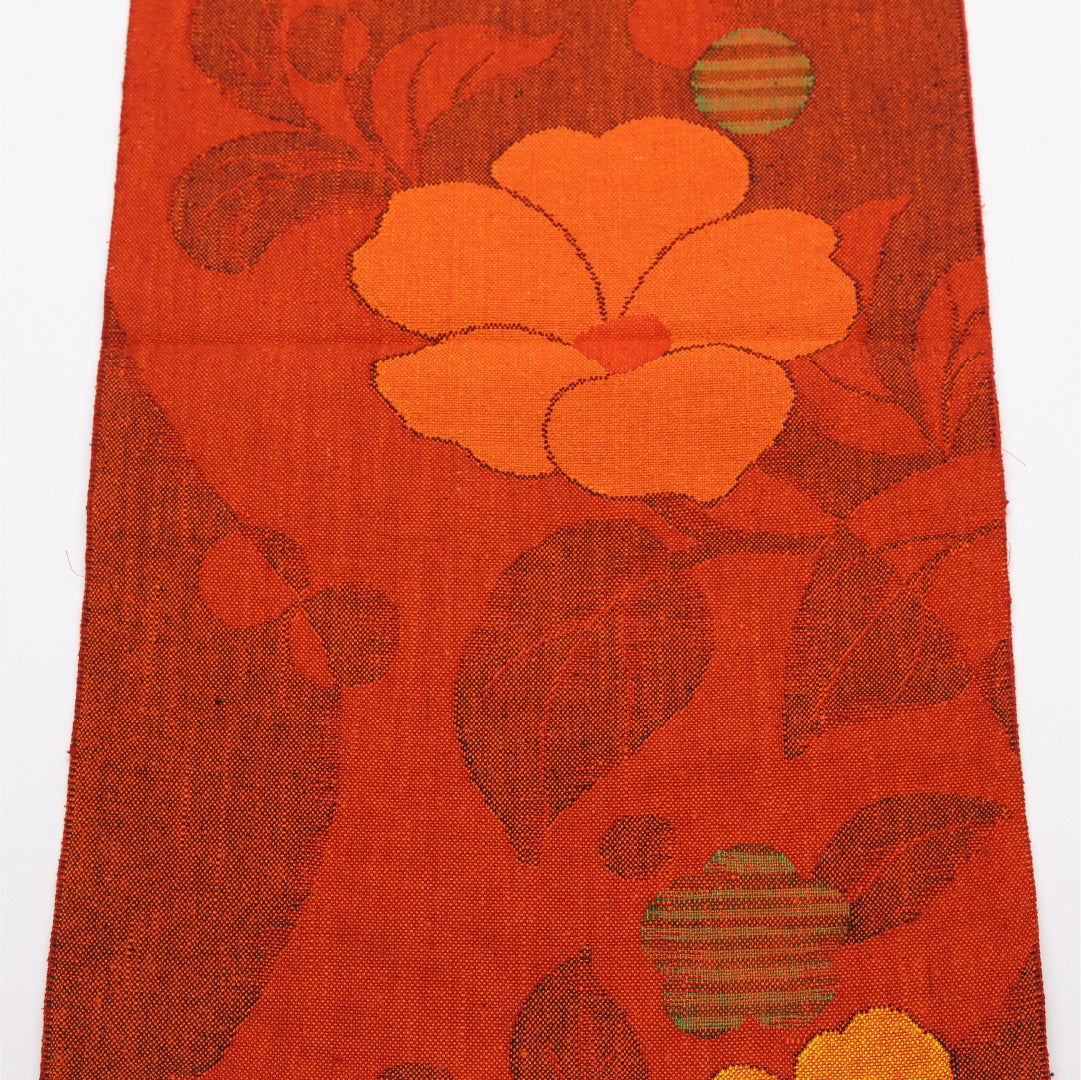八寸名古屋帯 Sランク 帯丈362cm 正絹 六通 松葉仕立て 織り カジュアル 紬 芙蓉 朱系 LP 1245-01760