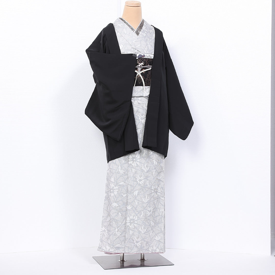 羽織 身丈80cm 裄丈64cm M 正絹 Aランク 袷 黒羽織 紐あり 菊 漆糸 1217-11117