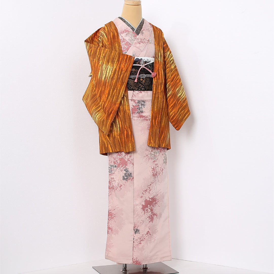 羽織 袷 身丈77cm 裄丈62cm 正絹 Aランク カジュアル Sサイズ ぼかし染 紐あり 創作柄 朱系 HP 1232-12724