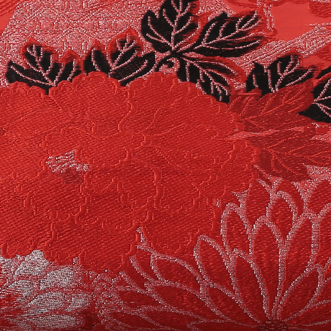 アンティーク 丸帯 帯丈374cm 全通 孔雀 牡丹 菊 吉祥文様 フォーマル 赤系 正絹 Aランク 1223-00726