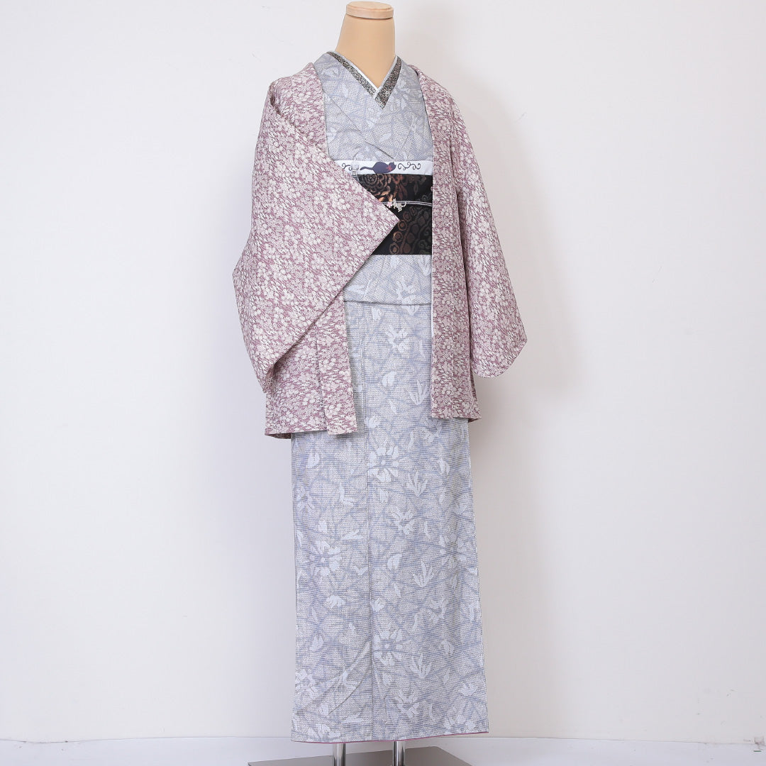 羽織 身丈76cm 裄丈61.5cm S 正絹 ちりめん 紫系 Aランク 1217-00678