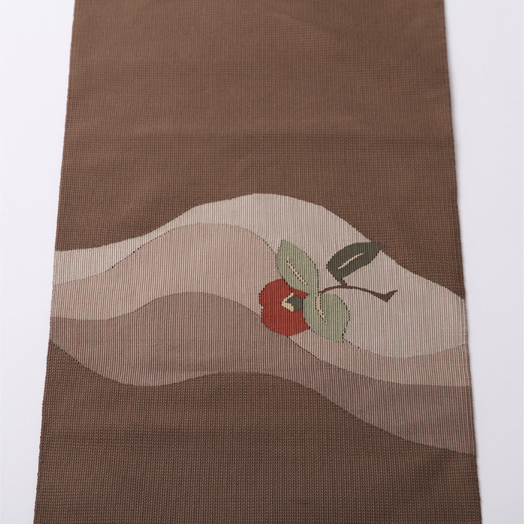 八寸名古屋帯 Aランク 帯丈363cm 正絹 ポイント柄 松葉仕立て 織り カジュアル 椿 茶系 LP 1245-02630