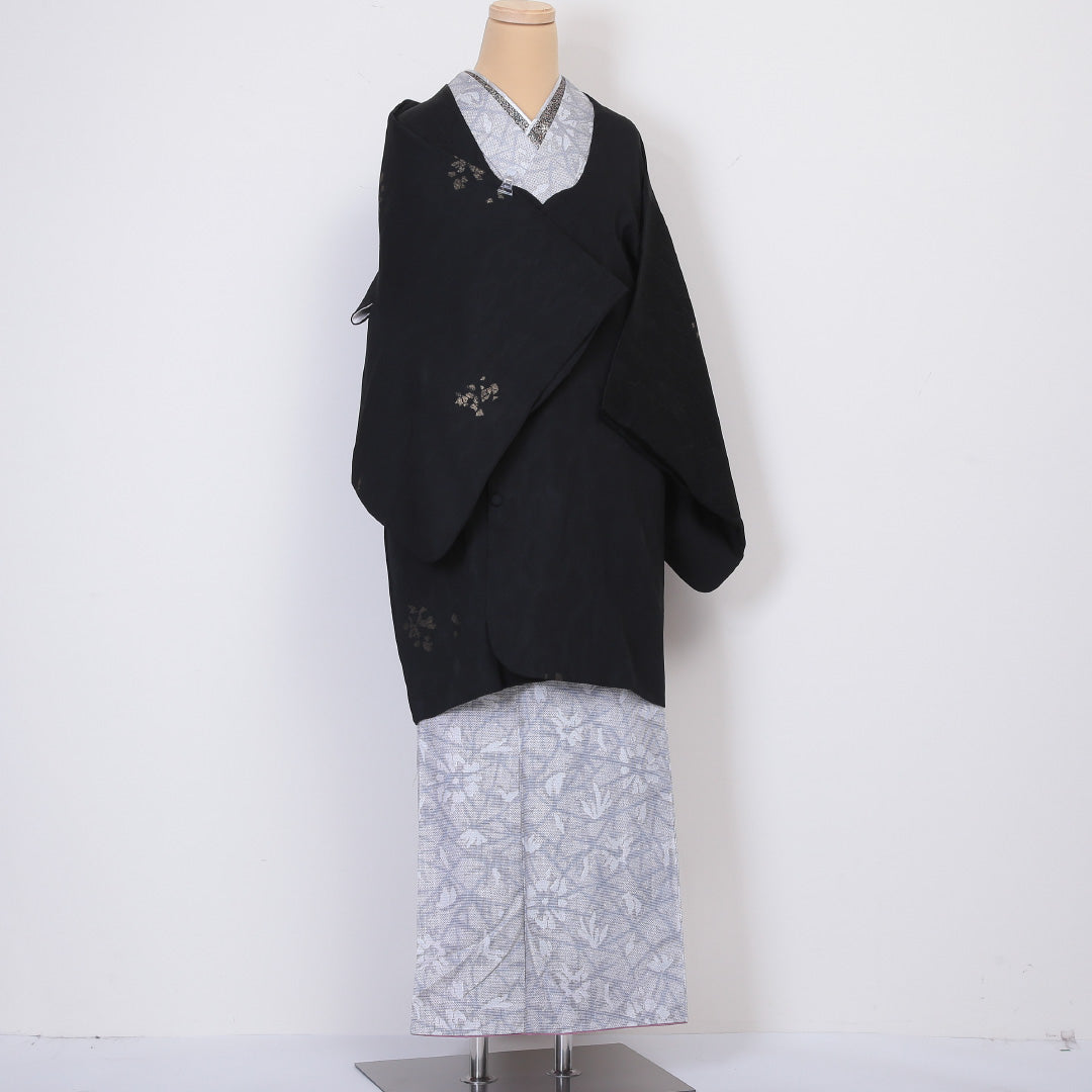 和装コート 袷 身丈90cm 裄丈65cm 正絹 Bランク Mサイズ 創作柄 黒系 RP 1238-05909
